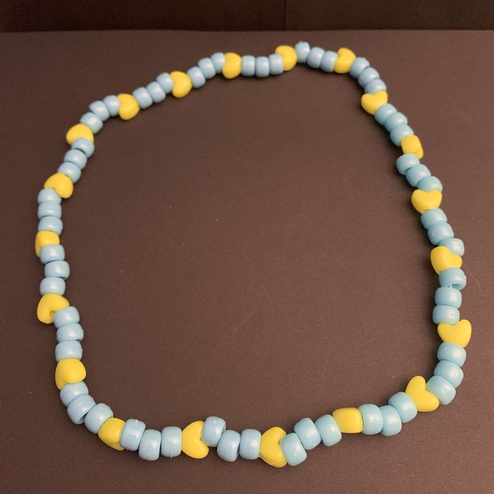 Yellow Hearts and Blue Beaded Kandi Necklace Rave & Festival Accessory